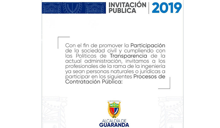 ALCALDÍA DE GUARANDA  INVITA A PARTICIPAR EN PROCESOS DE COMPRAS PÚBLICAS