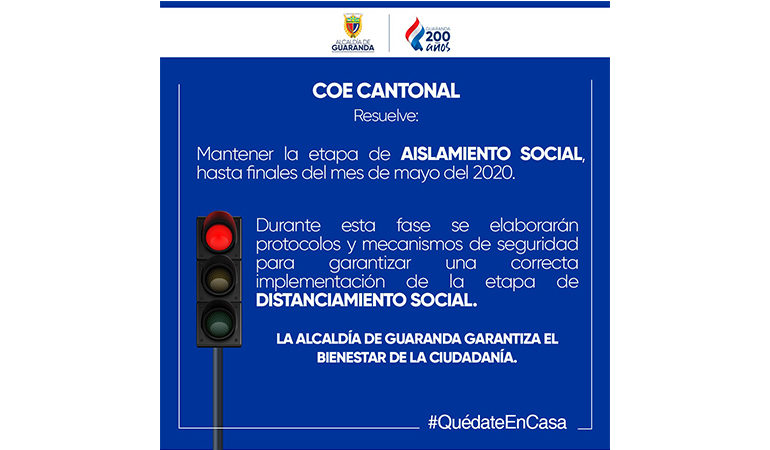 GUARANDA MANTENDRÁ LA ETAPA DE AISLAMIENTO SOCIAL HASTA FINALES DE MAYO