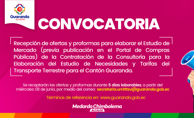 Contratación de la Consultoría para la Elaboración del Estudio de Necesidades y Tarifas del Transporte Terrestre para Guaranda