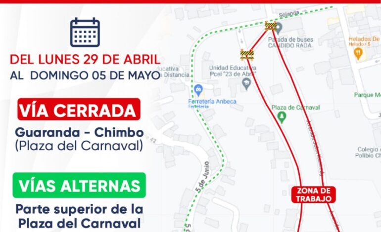 CIERRE DE VÍAS POR TRABAJOS DE ASFALTO EN LA PLAZA DEL CARNAVAL