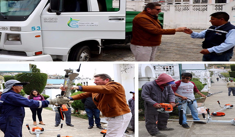 ALCALDE ENTREGA EQUIPOS PARA EL ÁREA DE PARQUES Y JARDINES DEL MUNICIPIO DE GUARANDA