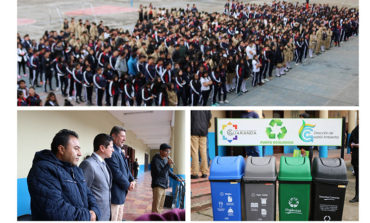 ALCALDE DE GUARANDA ENTREGA PUNTO ECOLÓGICO  Y TACHOS PARA LA CLASIFICACIÓN DE LOS DESHECHOS EN EL PEDRO CARBO