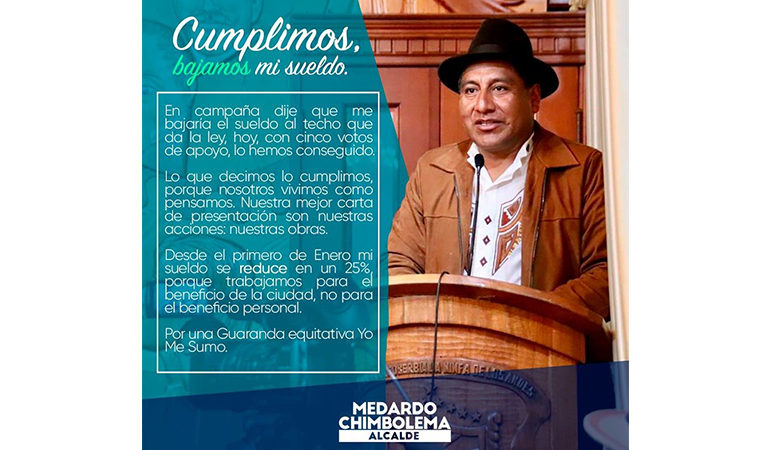 ALCALDE DE GUARANDA SE BAJA EL SUELDO