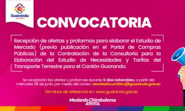 Recepción de ofertas y proformas para la elaborar el estudio de mercado para la Contratación de la Consultoría para la Elaboración del Estudio de Necesidades y Tarifas del Transporte Terrestre para el Cantón Guaranda