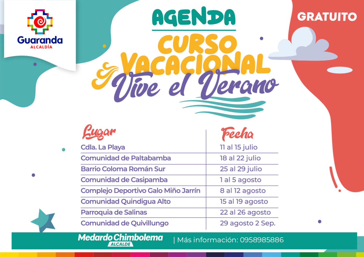 Agenda del Curso Vacacional "Vive el Verano 2022"