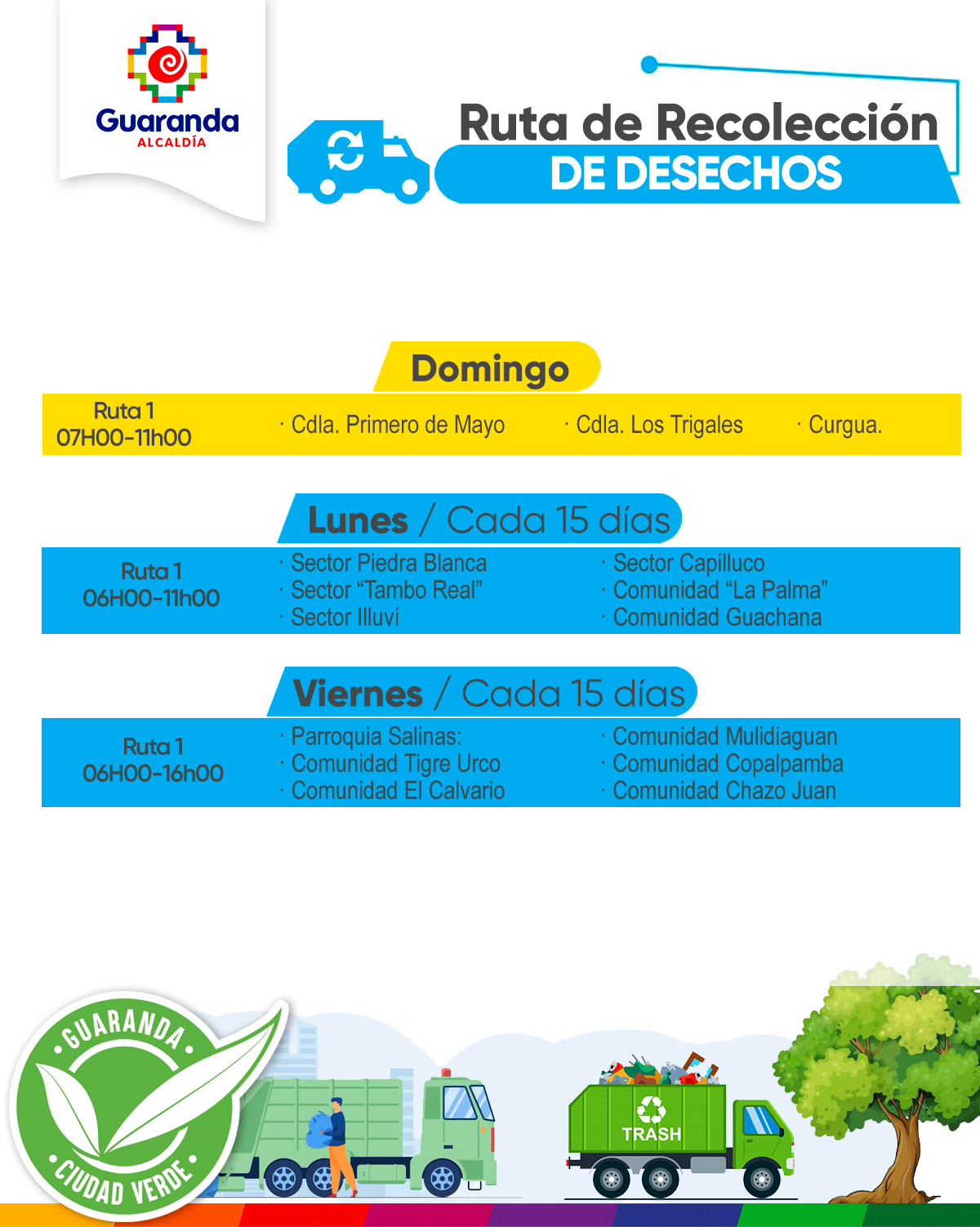 Horarios y frecuencias de recolección Fin de Semana